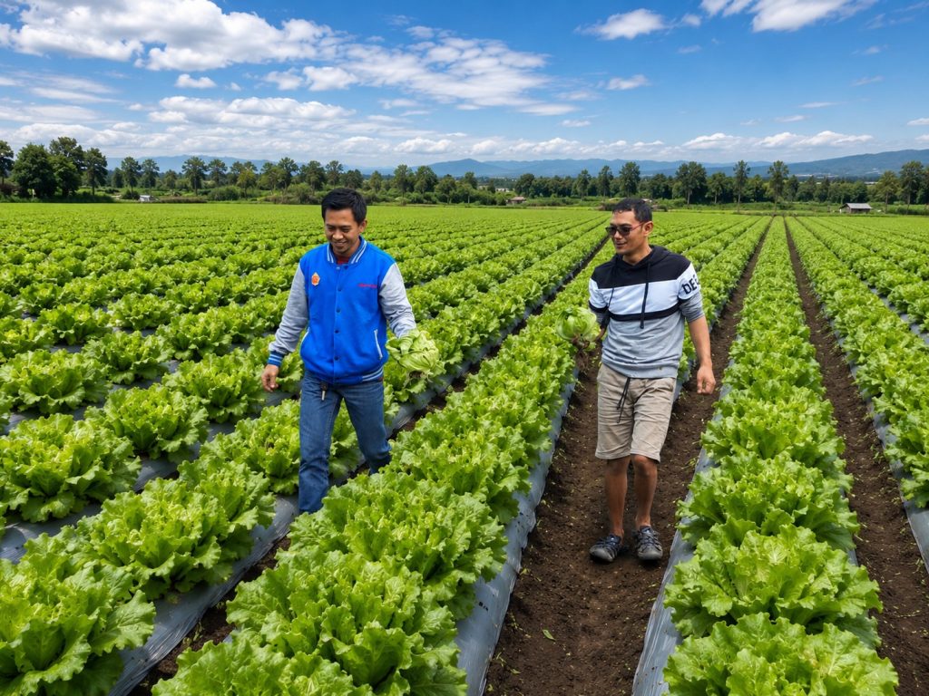 Petani memanen sayuran hidroponik segar di kebun Ferry Farm Fresh